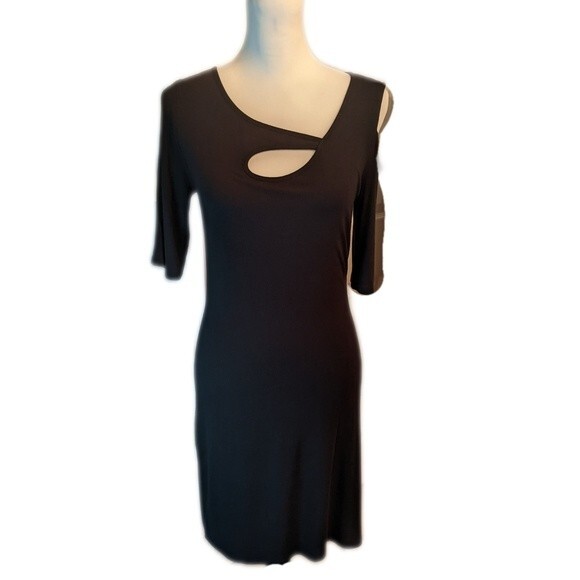 Goldray black modal spandex blend bodycon sheath dress cut out shoulder M - Picture 1 of 8